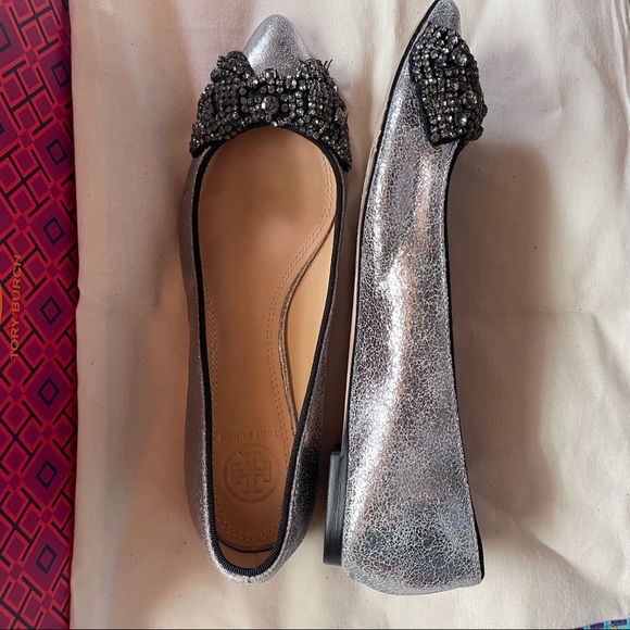 TORY BURCH ‘Vanessa’ Embellished Crystal Bow Flat 5.5 - Picture 6 of 13